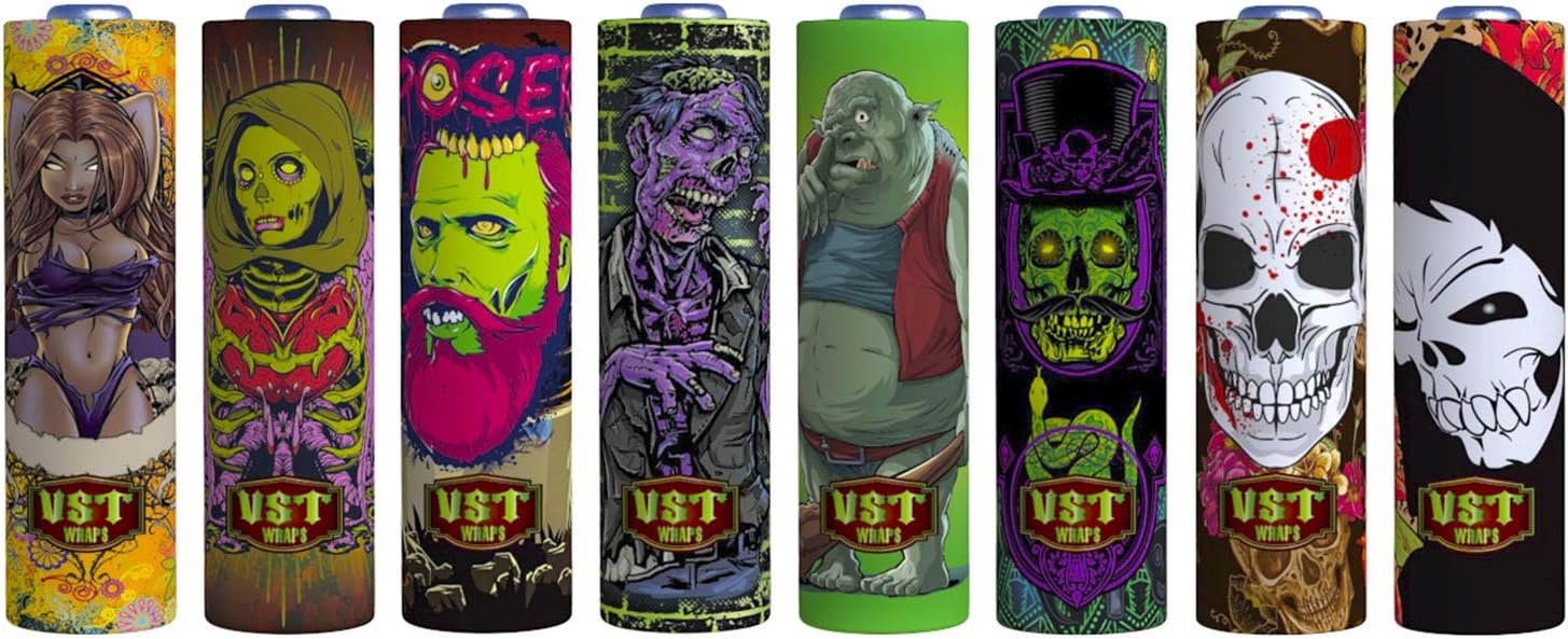 VampCase Rewrap Kit (Set of PVC Wraps + PET Top Insulators) Wraps Heat Shrink Tubes Sleeves for 18650 Batteries Zombie Serie - 16pcs - 2pcs of Each