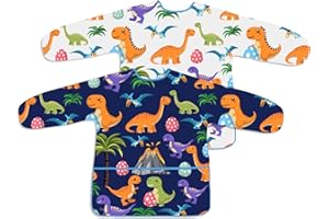 BOUBONI 2 Pcs Kids Art Smock Painting Toddler Smock Long Sleeve with 3 Pockets for Kids Art Painting Activity Kitchen Crafts (White, Dark-blue)