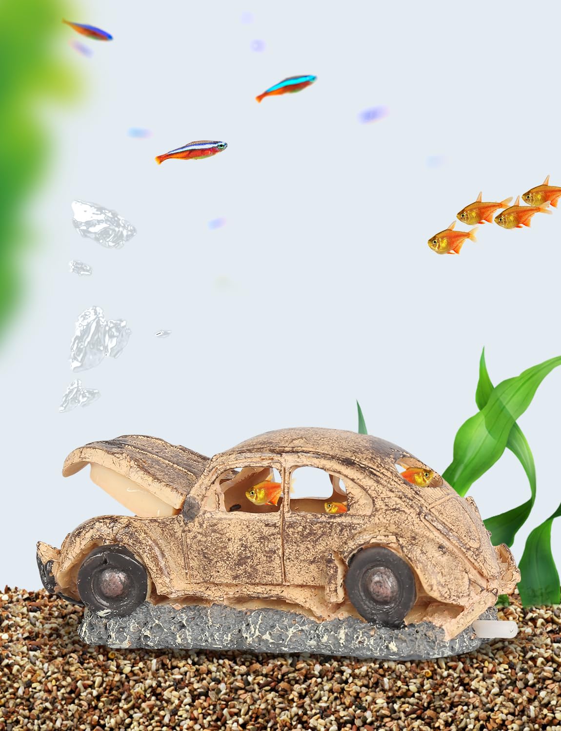 boxtech Aquarium Ornament, Fish Tank Decorations Artificial Poly Resin Bubbler Ornament-Air Stone Hiding Cave （Car）