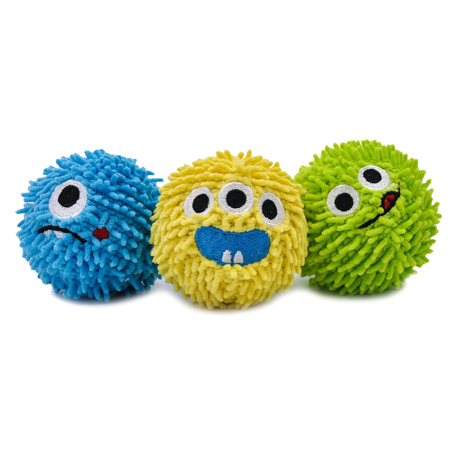 HugSmart Pet –Spiky Monster Dog Balls (3-Pack) Plush Squeaky Ball for Dogs, Small, Medium Breeds ｜No Stuffing, Interactive Fetch, Squeaky Dog Toys for Aggressive Chewers, Designed in Canada