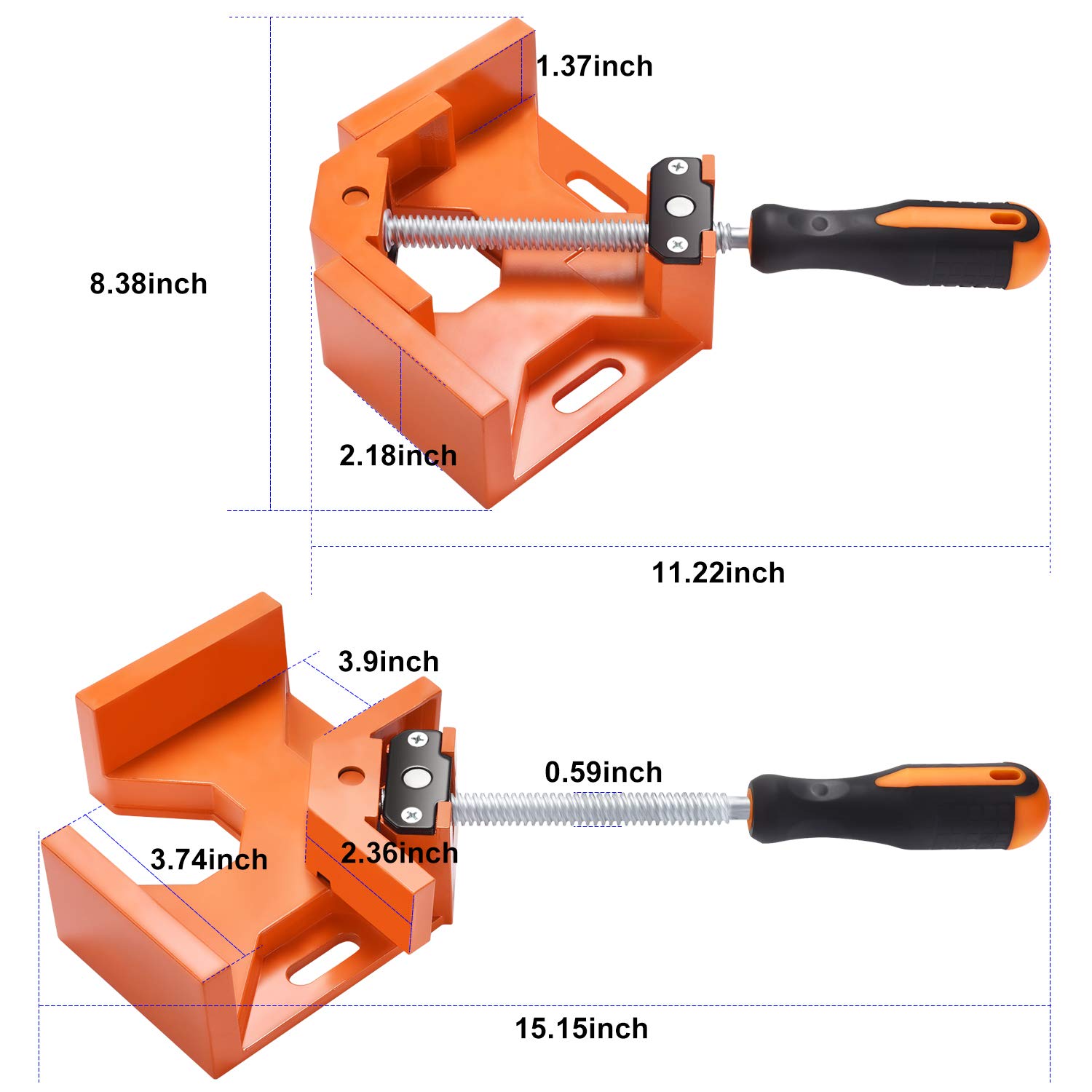 Frylr Clamp for Welding Wood-working 90 Degree Angle Corner Swing Jaw 11.4 x 2.4 x 8.7 inches Aluminum alloy die-casting Free Angle Adjustable