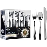 Plastic Cutlery Silverware Extra Heavyweight Disposable Flatware, Full Size Cutlery Combo, Polished Silver, 80 Forks, 40 Spoons, 40 Knifes, Value Pack 160 Count