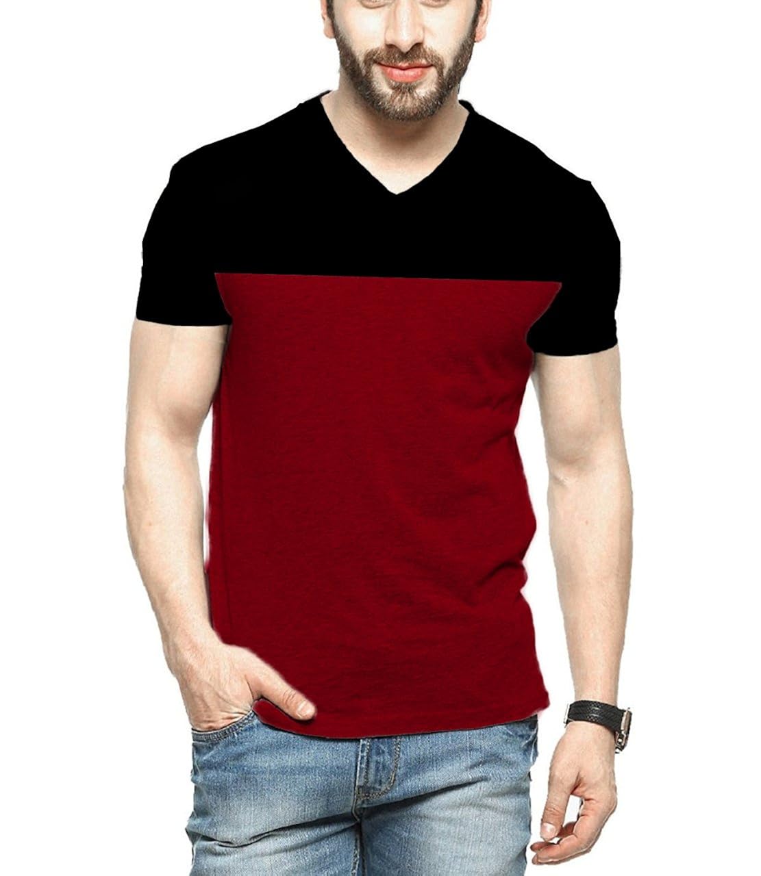 veirdo men's cotton t-shirt black maroon casual t-shirt