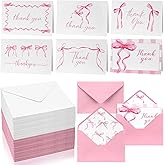 Motiskyy 60 Set Thank You Cards with Envelopes 4"x 6" Watercolor Greeting Cards Blank with Envelopes for Wedding, Baby Shower, Bridal Shower, Graduation, Teacher Appreciation Gifts(Pink Bow)