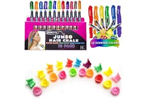 KC Republic Hair Chalk for Kids Jumbo Hair Chalk Sticks Washable Hair Color Temporary Dye for Girls Safe Scented Rainbow Metallic Glitter Hair Birthday Cosplay DIY Halloween Christmas Gift 12 Colors