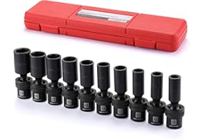 MIXPOWER 10-Piece 3/8" Drive Deep Universal Impact Socket Set, 6 Point, Metric, 10-19 mm, Swivel Socket with Flexible Wobble,