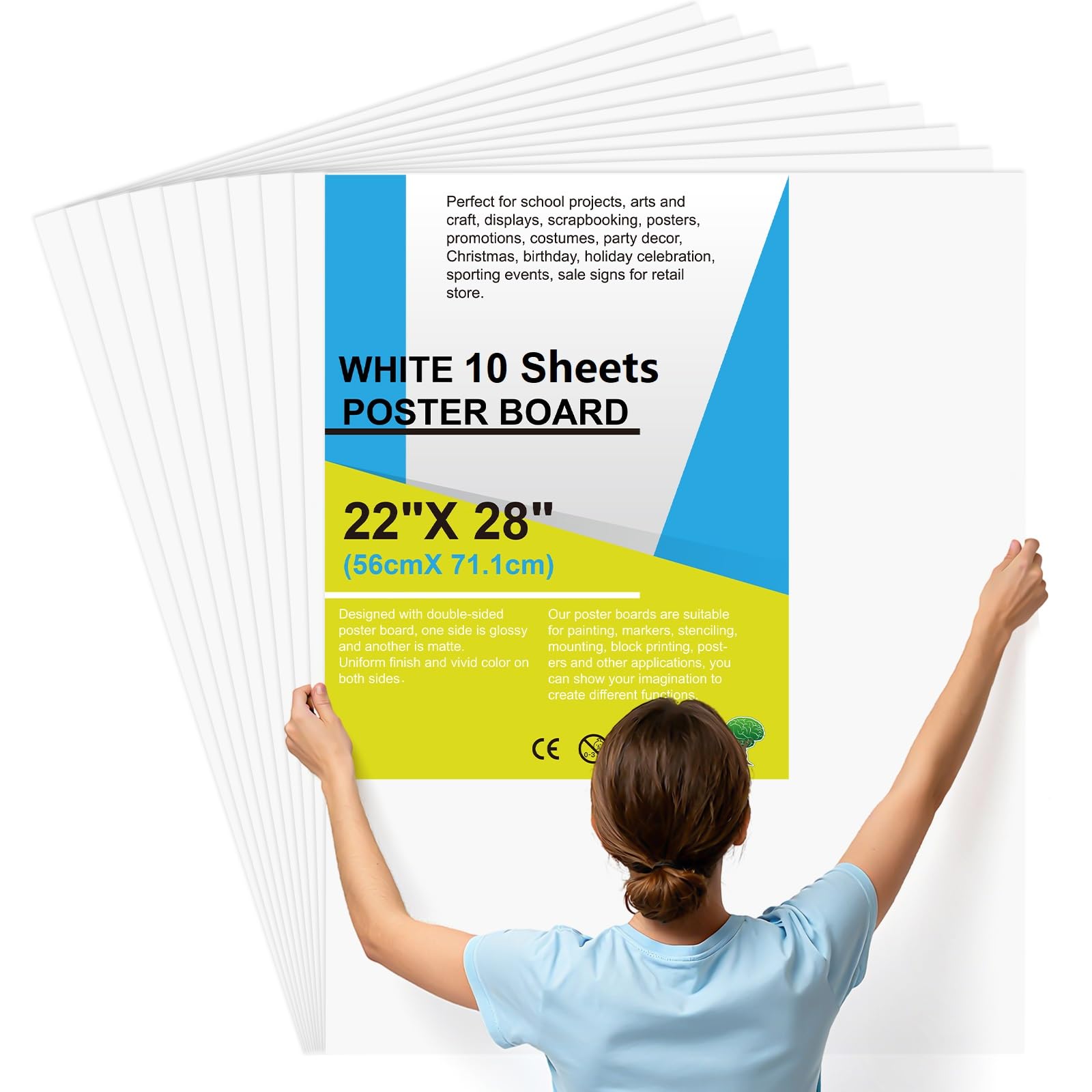 Photo 1 of 10 Pcs Poster Board 22" x 28" White Poster Paper Bulk, ROOKEA 250 GSM Vision Board for Arts Craft Projects Presentations Drawing Scrapbooking Blank Graphic Display Office Supplies