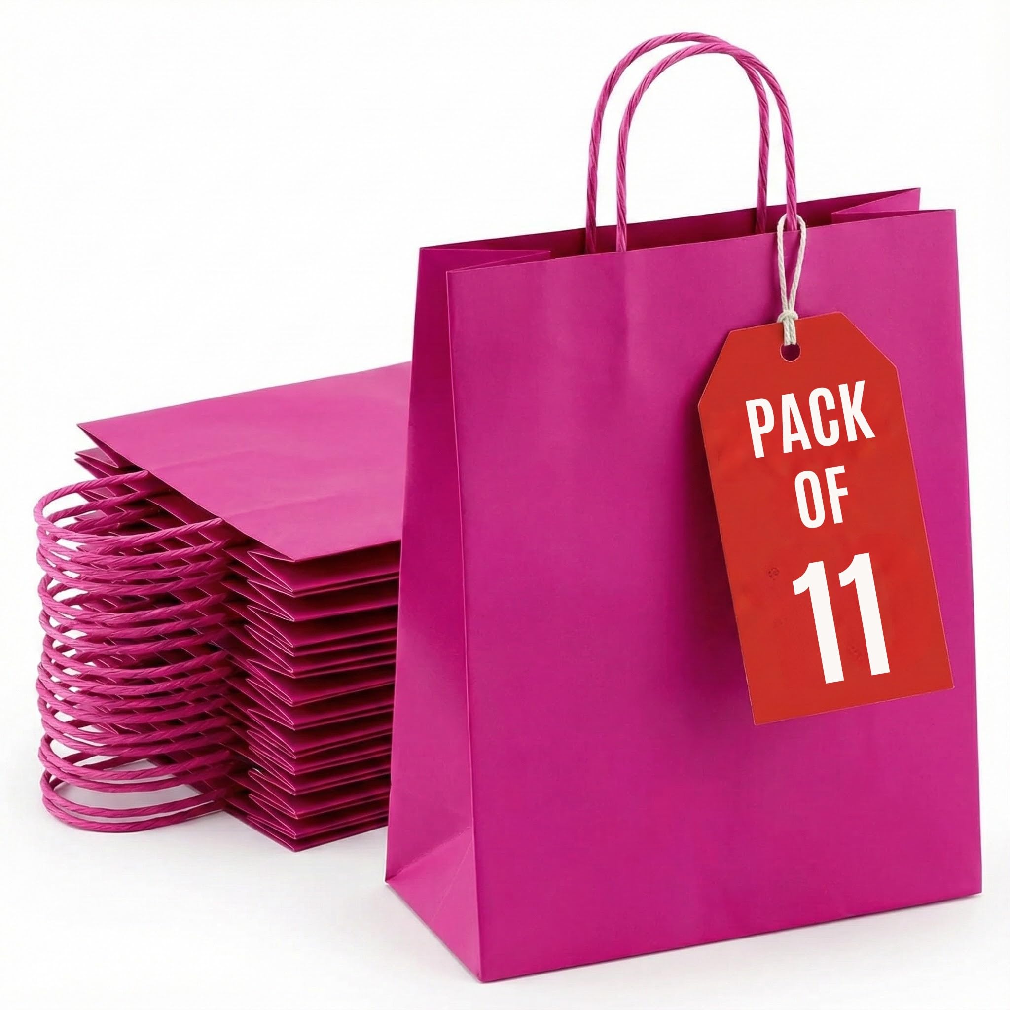 Kids Party Bags - 11Pcs Wrinkle Free Paper Party Bags with Twisted Handles - Cerise Party Bags, 100gsm Strong Recyclable Gift & Kraft Bags for Birthdays & Baby Showers 24×18×8cm