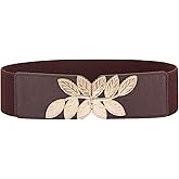 Women's Stretchy Belt for Dress Vintage Wide Gold/silver Leaf Buckle Waist Belts for women Elastic Waistband