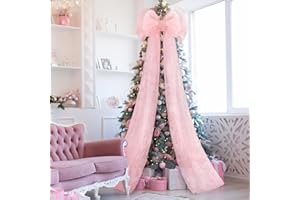 Wavwavw Giant Bow Decor Christmas Tree Topper Decoration Big Bows for Room Wall Backdrop 75x18 Inch Ribbon Tie for Wedding Christmas Fall Birthday Party Baby Shower Supplies(Pink,Tulle)