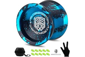 YOYOSTUDIO Yoyo Professional Responsive Yoyo H17, Dual Purpose Metal Yoyos for Kids Beginner, Unresponsive Yo yo Bearing for Adults with Removal Bearing Tool, 10 String, Case & Glove (Black and Blue)