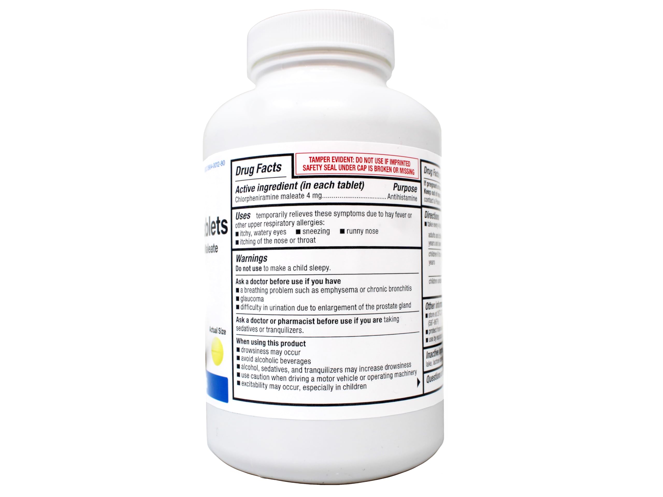 Major 4 Hour Allergy Tablets - Chlorpheniramine Maleate - 4 mg - Antihistamine - 1000 Tablets (1 Pack)