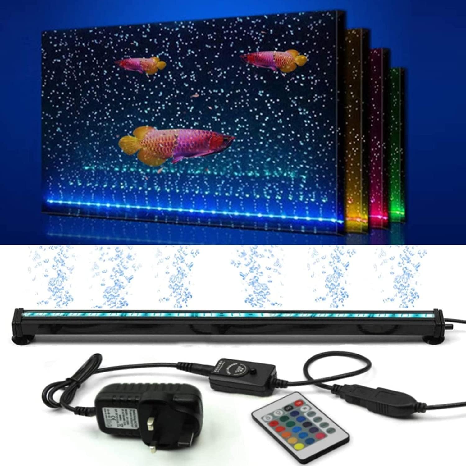 NEWNEN Fish Tank Light Waterproof Aquarium Lights Remote Control 5050 LED Color Changing, Air Bubble Lights with 24 Key Controller for Fresh and Saltwater Aquarium 23 cm/9 inch — image 1