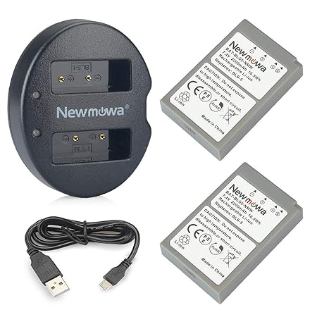 Newmowa Ersatz Akku BLS-5 (2er Pack) und Tragbar Micro USB Ladegerät Kit für Olympus BLS-5, BLS-50, PS-BLS5 und Olympus OM-D 