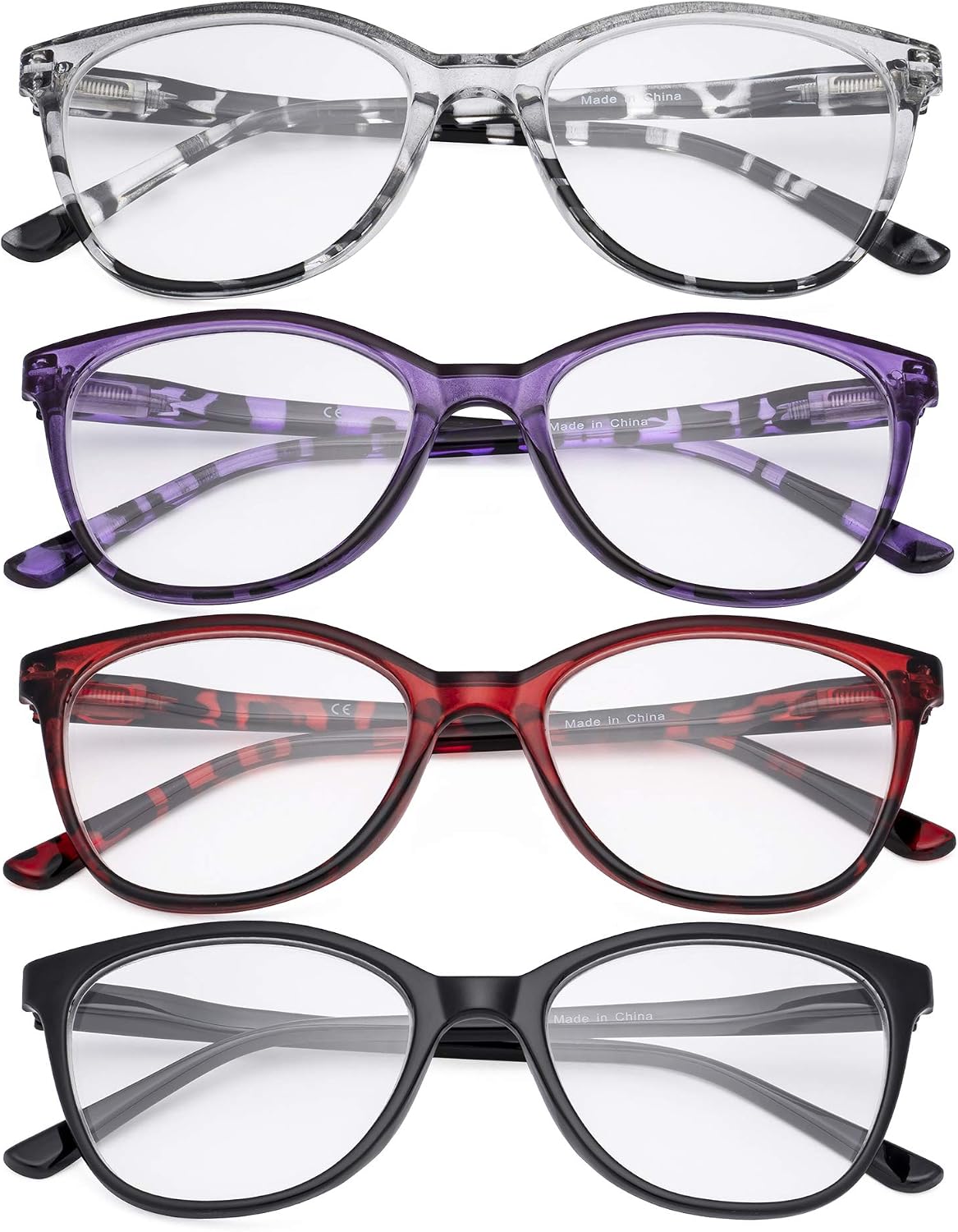 CessBlu Ladies Reading Glasses 4 Pack Cat-Eye Design Eyeglasses for Women Reading +2.5, 4pc-mix