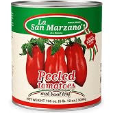 La San Marzano - Peeled Plum Tomato Puree with Basil, 106 oz | Large Can, Premium Quality Fresh Peeled Plum Tomatoes in Puree with Basil Leaf, Low Acidity, Non GMO, Product of Italy