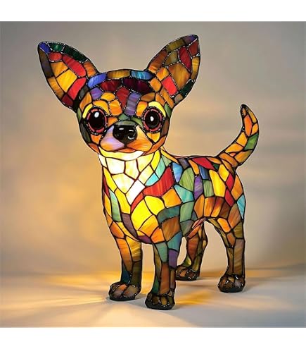 Neioaas Chihuahua Lamps - Retro Dogs Stained Resin Tabletop Night