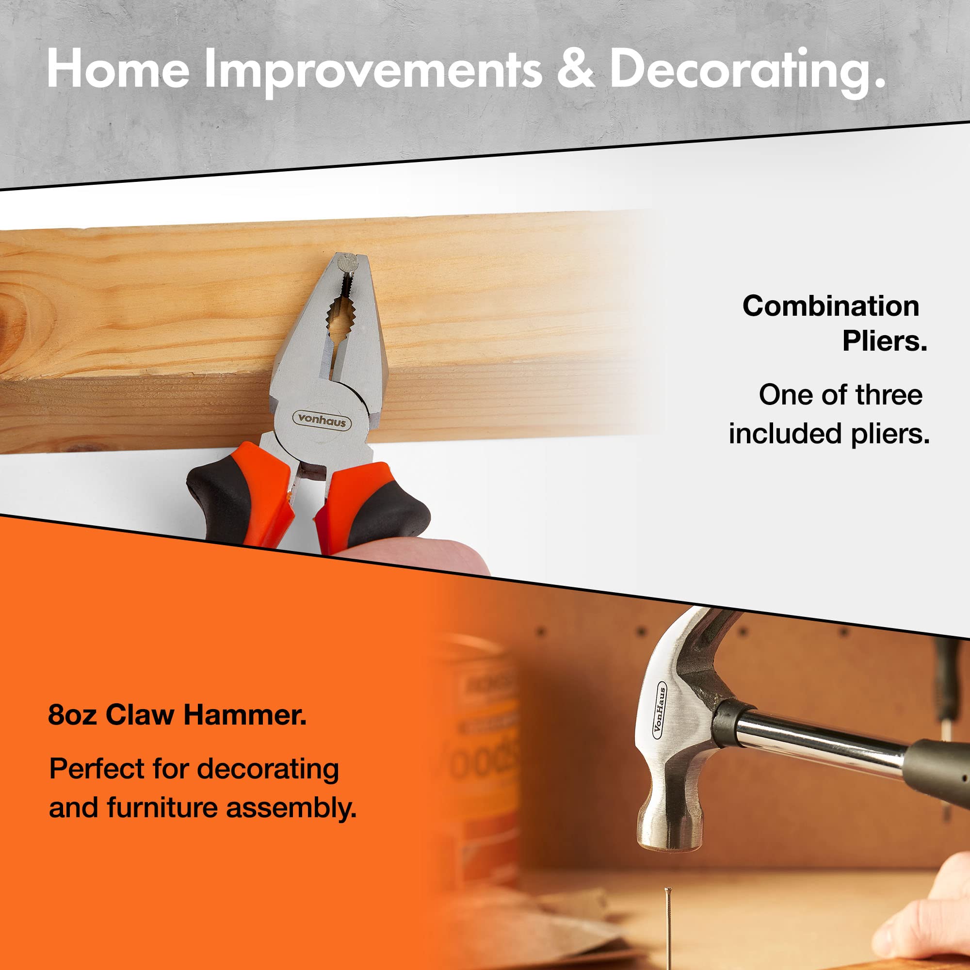 VonHaus Cordless Hand Drill and Household Tool Kit - 94pc Tool Kit for Beginners - Includes 3.6V/Cordless Lithium-ion Screwdriver - Power & Hand Tools with Drill Sets in Case