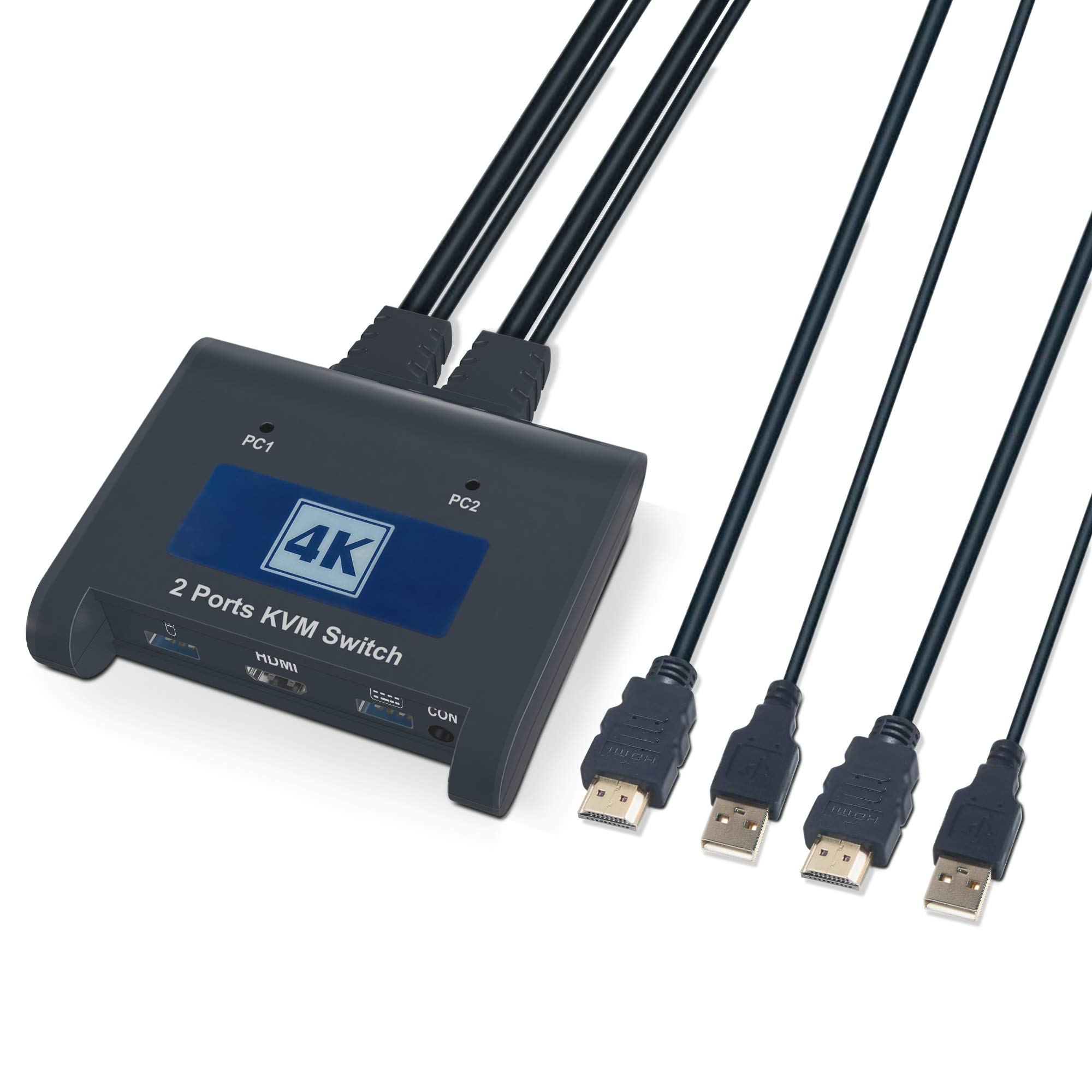 Yeemie HDMI KVM Switch, 2 Ports USB KVM Switch with Cables for 2 Computers Share One Monitor, Keyboard, Mouse and USB Peripheral, Support 4k×2K @ 30hz