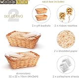 woodluv Set of 2 Wicker Gift Hamper Baskets with Ribbon Shredded Paper view 4