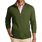 Runcati Mens Full Zip Cardigan Sweater Casual Mock Neck Ribbed Knitted Winter Chunky Sweaters