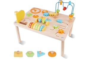 ATOYUS Activity Table for 1 2 Year Old, 8 in 1 Wooden Montessori Activity Center Toys for Toddlers Ages 1-3, Kids Sensory Gam