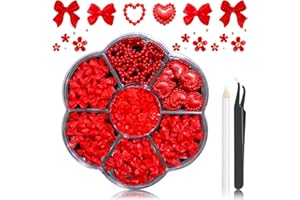 RODAKY Red Heart Bow Nail Charms Valentine's Day Charm for Acrylic Nails 3D Tiny Flowers Nail Art Bows Decoration Supplies Accessories for Manicure DIY