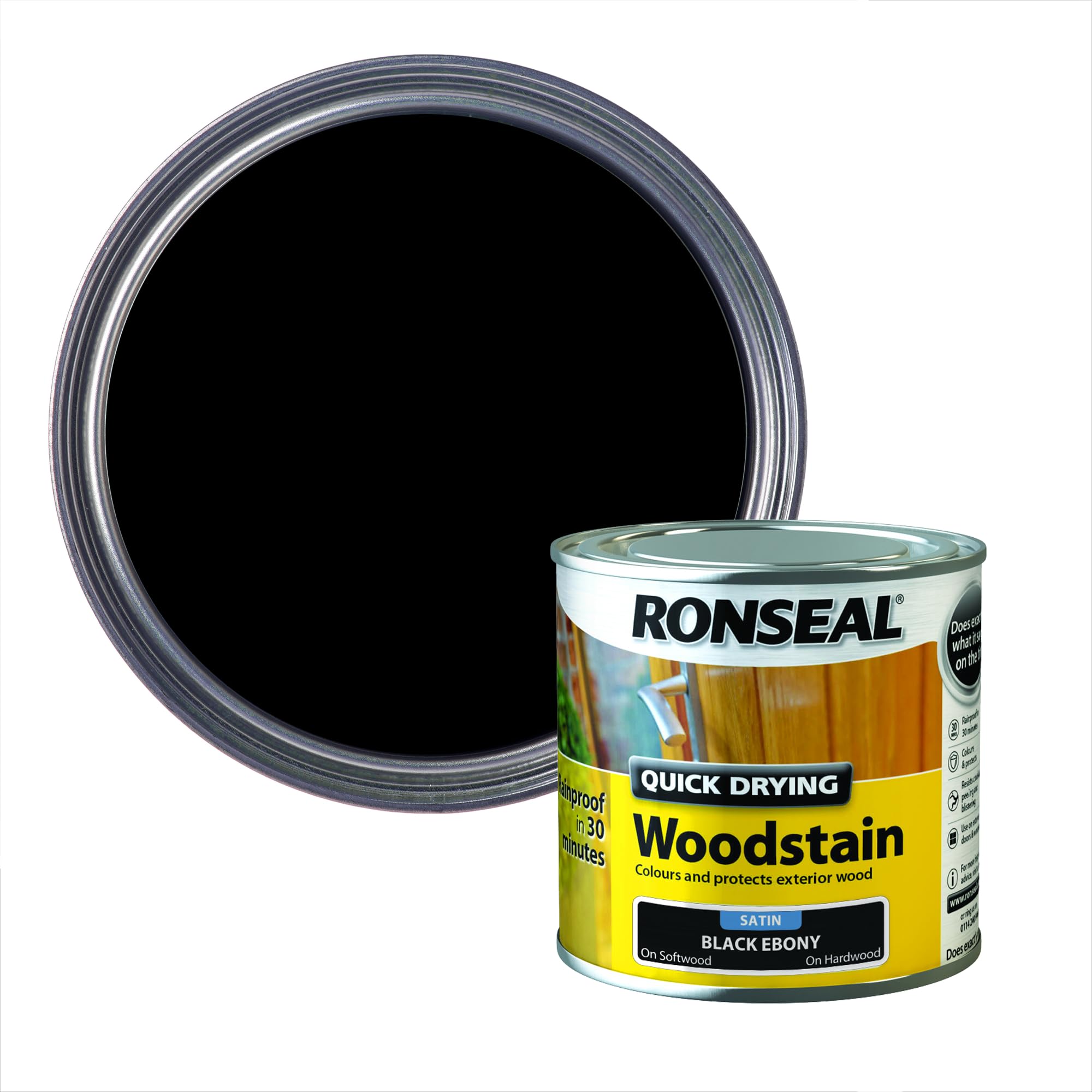 Ronseal QDWSE250 250 ml Satin Finish Quick Dry Woodstain - Ebony
