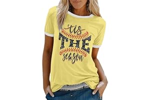 Heevina Tis The Season Baseball Mom Softball Shirt Tee Shirts for Women Tshirts Short Sleeve Tshirt 2024 Tops Summer