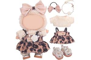 JOJEDOMO Used for Labubu Doll Outfit Clothes Designer Set,Compatible with Labubu Clothe Accessories for Doll (Brown - Leopard Print Dress)