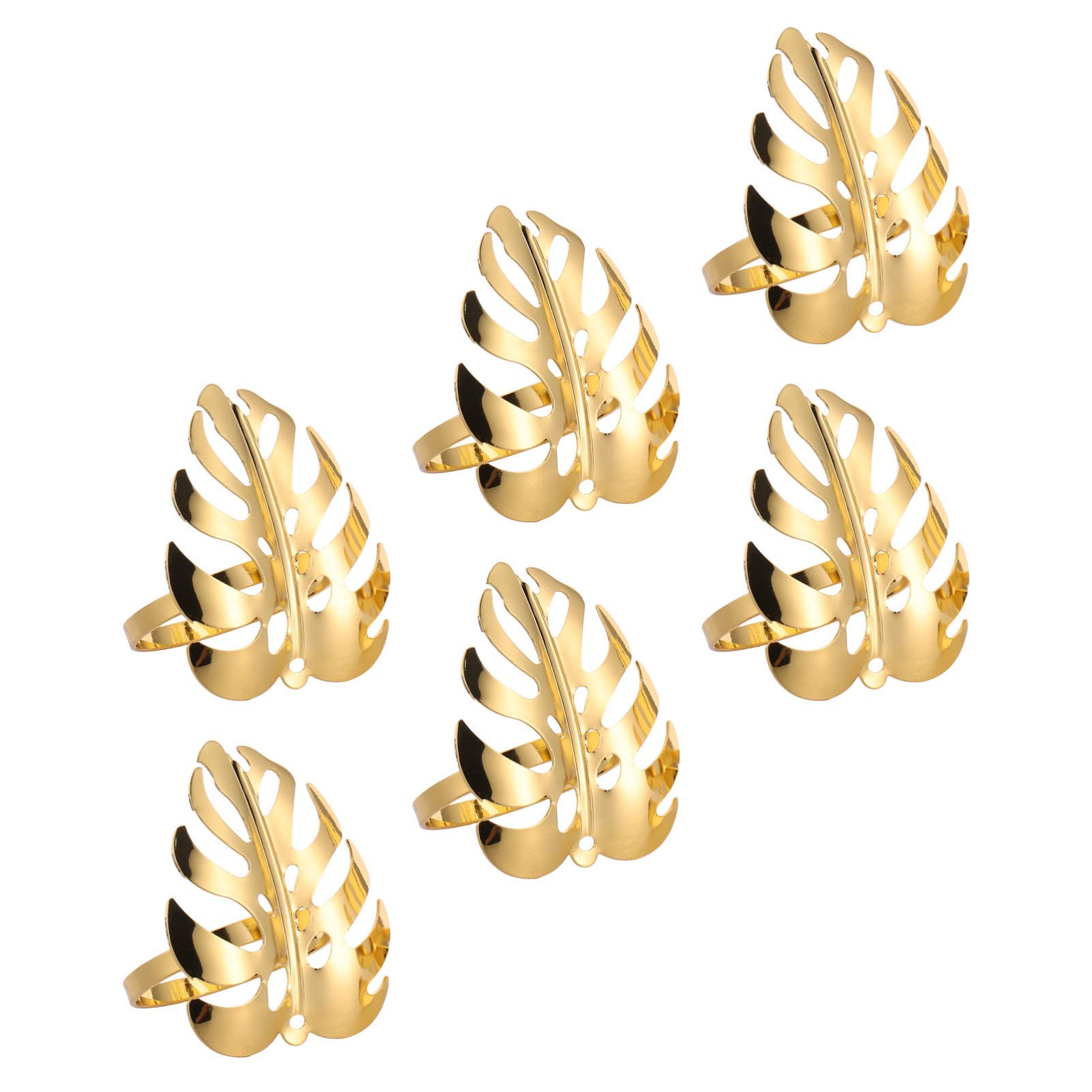 Amosfun Dinner Tables Napkin Ring 6pcs Palm Leaf Napkin Ring Serviette Buckles Holder for Table Setting Wedding Tropical Party Table Decorations Gold Turtle Leaf Napkin Rings