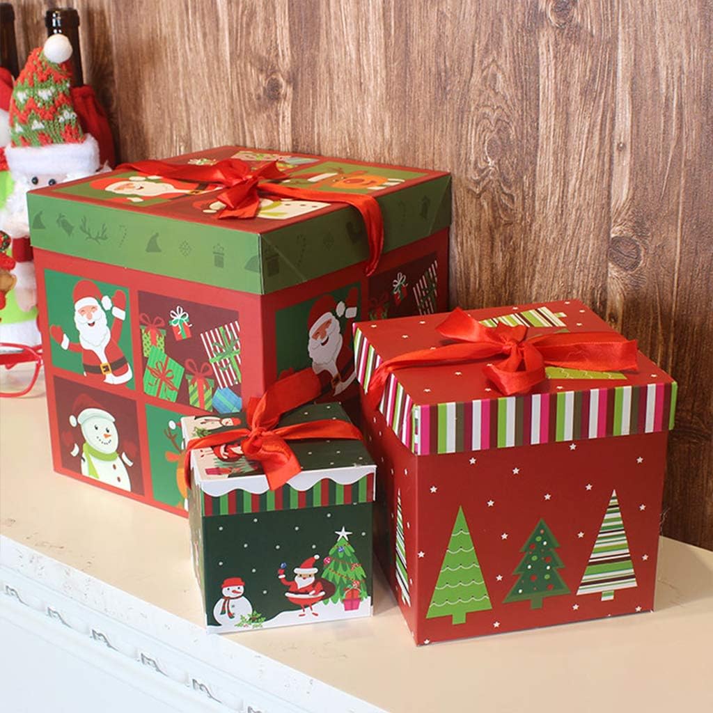 Amazon Tumao クリスマス ギフトボックス プレゼントボックス ギフト用 ラッピング 箱 プチギフト お菓子 ラッピング 組み立て式 クリスマスツリー サンタ 柄 3個セット グリーンツリー ギフトボックス 文房具 オフィス用品