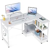 ODK 47 Inch Small L Shaped Computer Desk with Reversible Storage Shelves, L-Shaped Corner Desk with Monitor Stand for Small S