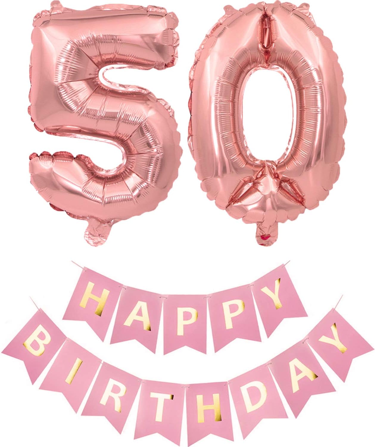 Pargleev Number 50 or 05 Helium Foil Balloons 50th 05th Happy Birthday Banners Bunting Set including 32 inch Mylar Foil Balloons for Men Women Boys Girls Party Decorations Rose Gold