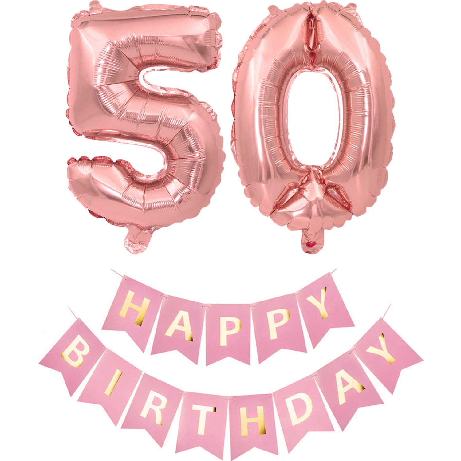 Pargleev Number 50 or 05 Helium Foil Balloons 50th 05th Happy Birthday Banners Bunting Set with 32 inch Mylar Foil Balloons for Men Women Boys Girls Party Decorations Rose Gold