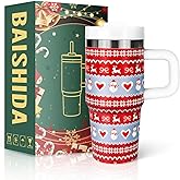BAISHIDA 14oz/410ml Christmas Tumbler with Llid, Christmas Tumbler with Handle and Straw for gifts insulated cup - Snowman