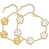 Women Gold Bracelets Jewelry Set - 18K Gold Plated Floral Bracelets,Stainless Steel Charm Bracelet Non-Tarnish,Adjustable lucky Chain Set Trendy Gift,Christmas Valentines Birthday Gifts for Girlfriend