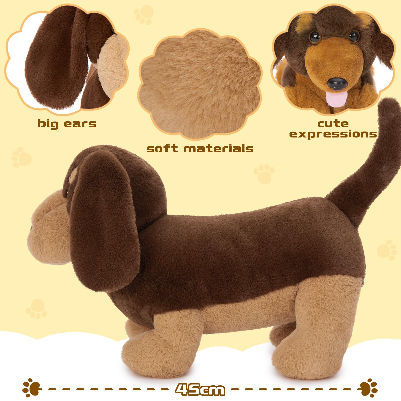 MorisMos Dackel Hund Kuscheltier XXL mit 3 Baby im Bauch, groß plüsch dackel plüschtier stofftier, schwarz wursthund Geburtstag Weihnachten Geschenk Kinder 3