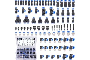 XaXmTee 94 Pcs Quick Connect Air Line Fittings Kit Pneumatic Push Lock Air Fittings 1/8",1/4",3/8" Push to Connect & NPT Thread Air Hose Fittings Quick Release Airline Fitting Kit
