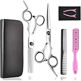 Hair Cutting Scissors Thinning Shears- Fcysy Professional Barber Sharp Hair Scissors Hairdressing Shears Kit with Haircut Accessories in Leather Case for Cutting Styling Hair for Women Men Pet- 7 Pcs