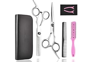 Hair Cutting Scissors Thinning Shears- Fcysy Professional Barber Sharp Hair Scissors Hairdressing Shears Kit with Haircut Accessories in Leather Case for Cutting Styling Hair for Women Men Pet- 7 Pcs