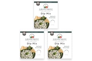 A BLEND ABOVE GOURMET FOOD PRODUCTS A Blend Above Spinach Artichoke Dip Mix, 3 Packs, 1 oz. Each, Makes 16 Ounces, Gluten-Free, No MSG, All Natural, No Preservatives, Vegan Friendly, Keto Friendly, Vegetable Dip, Chip Dip, Low Carb, Easy to Make