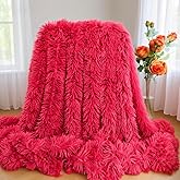Plush Super Soft Blanket Bedding Sofa Cover Furry Fuzzy Fur Warm Throw Qulit Cozy Couch Blanket for Winter (63"x79", Pure Red)