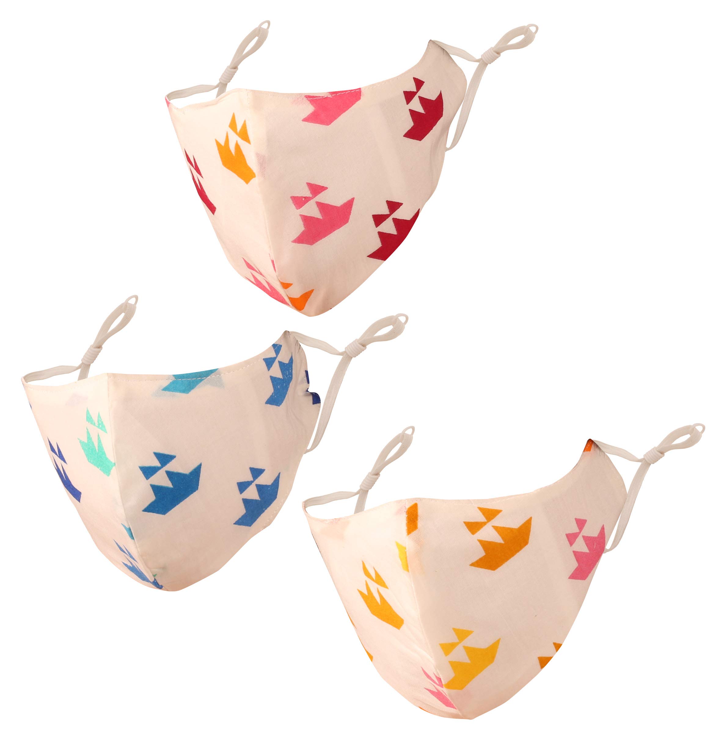 Touchstone Cotton Adjustable filter pocket 3 layer face mask reusable washable for men, women (Pack of 3). Orange Pink Blue