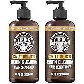 Viking Revolution Sweet Tobacco Mens Shampoo and Conditioner Set with Biotin and Jojoba Oil - Natural Hair Shampoo and Hair C