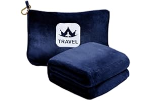 Excervent Travel Blanket 2 in 1 Soft Flannel Airplane Throw Blankets in Soft Bag Pillow case with Hand Luggage Belt, 65x40inch, Navy