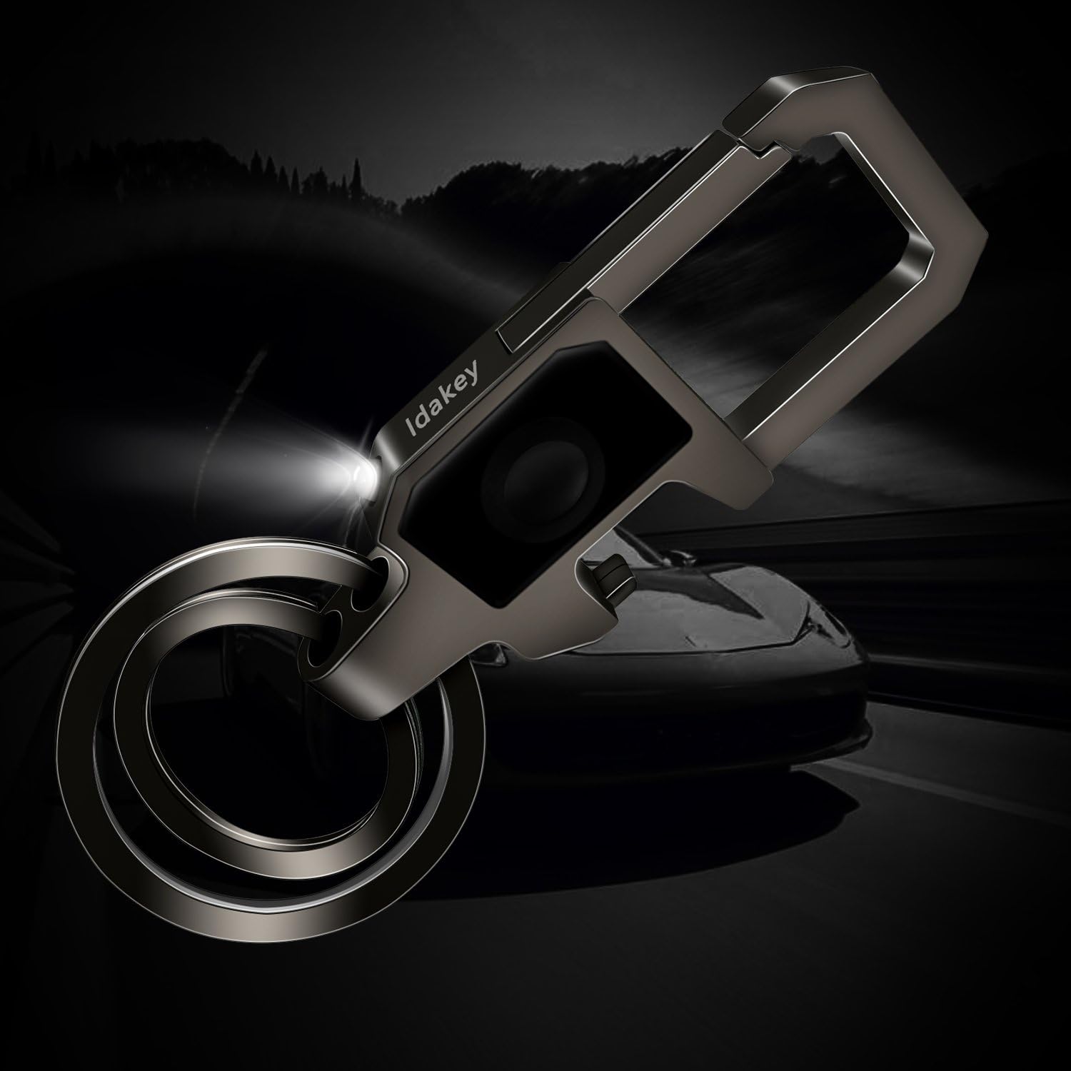 Idakey Zinc Alloy Key Chain with 2 Key Rings Include LED Light and Bottle Opener Function Car Business Keychain for Men and Women Black Nickel: Home Improvement