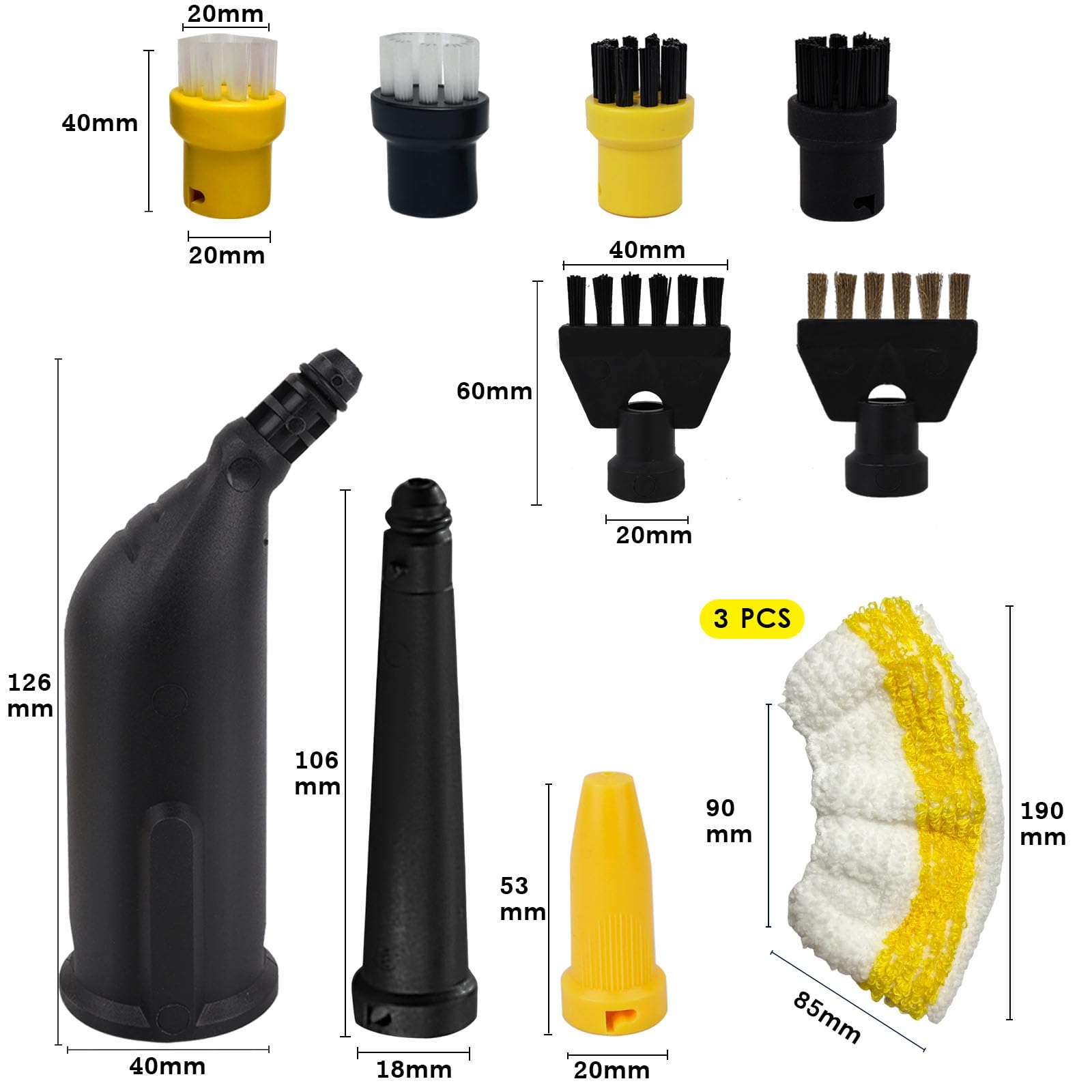 12 Stück für Kärcher Dampfreiniger Zubehör, Rundbürste, Fugenbürsten, Handdüse Microfiber Cloth, Powerdüsen Set, Dampfreiniger Ersatzteile für kärcher SC1 SC2 SC3 SC4 SC5 2