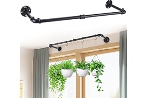 BIGMETA Plant Hanger Indoor, 34.2in Strong Load-Bearing Hanging Plant Holder, Window Plant Rod Black Metal Bar for Wall Ceiling Decor Shelves, 1 Pcs (Pot Chain & Plant Not Included)