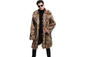 UMREN Men's Luxury Faux Fur Coat Jacket Winter Warm Long Coats Overwear Outwear